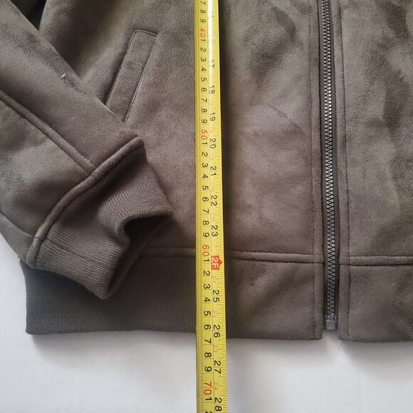 Size M - Rainforest Faux Suede Shearling Bomber Jacket Green Msrp $119.99 - Picture 2 of 7